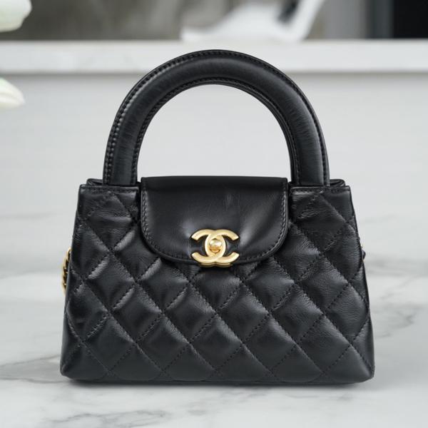 CC Inspired Shiny Aged Calfskin Quilted Nano Kelly Shopper Black - Bag - Gorchic - $121.99