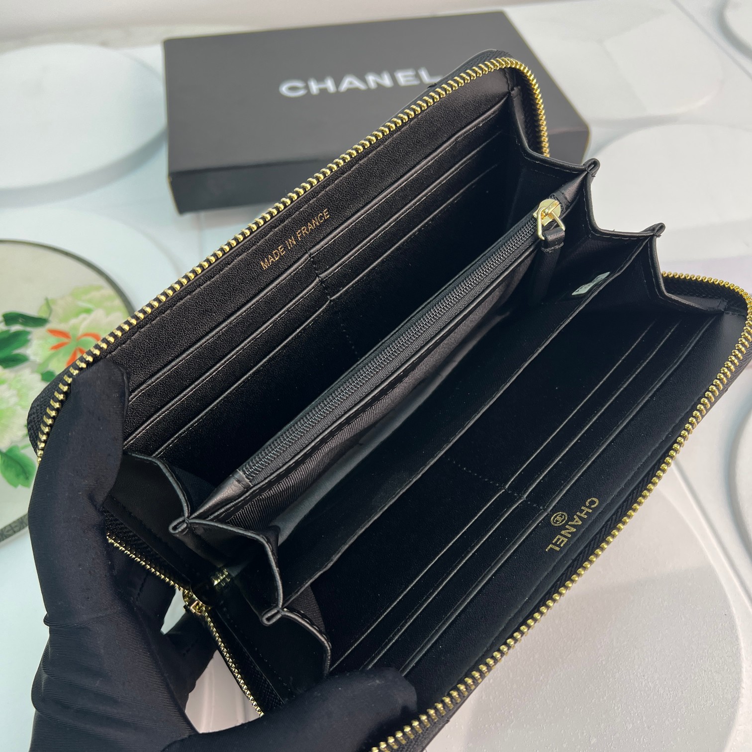 CC Inspired Boy Zip Around Wallet Quilted Caviar Long-Plain Gold Wallet - Gorchic - $52.99