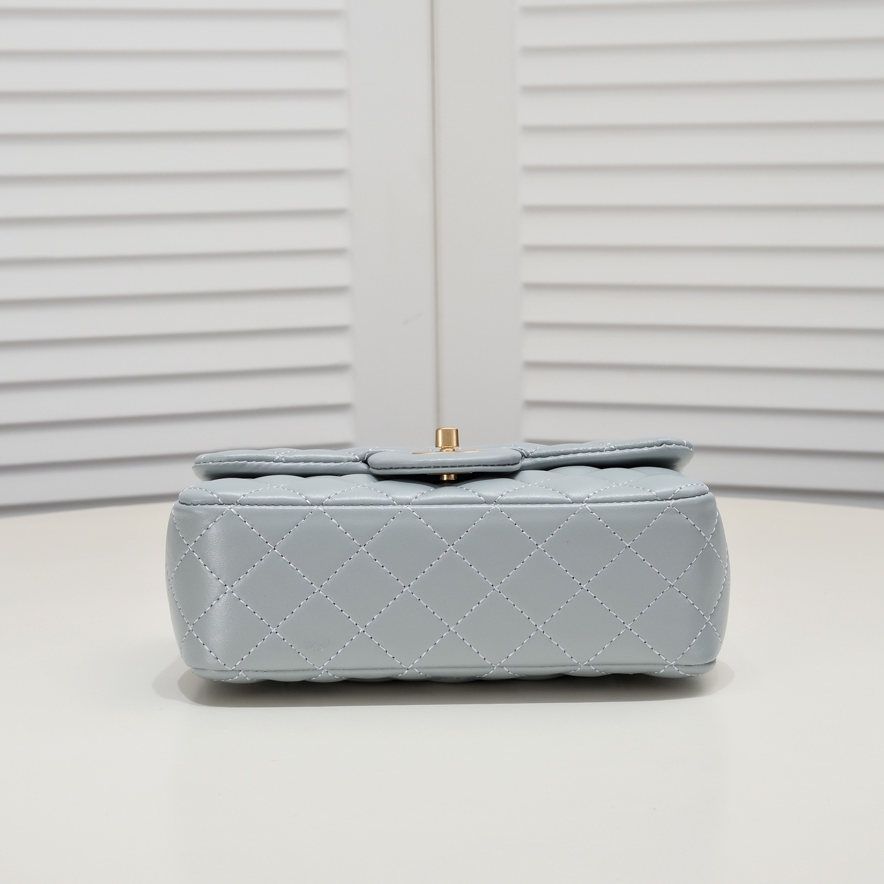 CC Inspired Classic Flag Bag Pearl Crush Mini Rectangular Flap Bag Light Blue Calfskin Antique Gold Hardware - Bag - Gorchic - $117.99