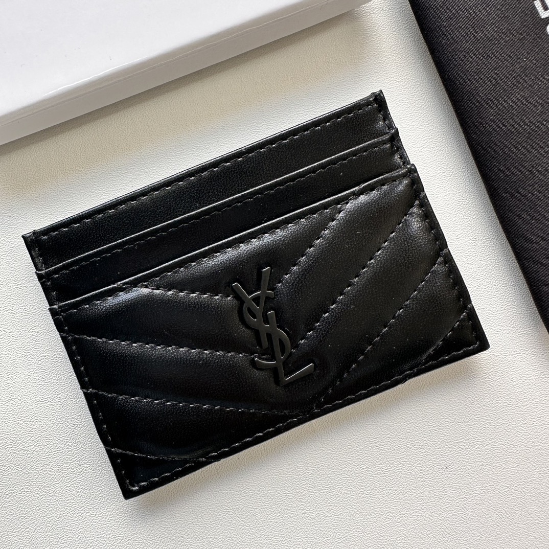 Lady Designer CASSANDRE MATELASSÉ card case in lambskin -Black Wallet - Gorchic - $35.99