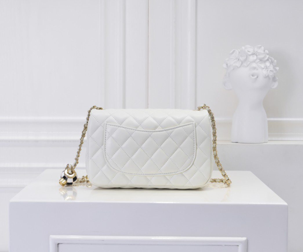 CC Inspired Classic Flag Bag Pearl Crush Mini Square White Calfskin Light Gold Hardware - Bag - Gorchic - $127.99