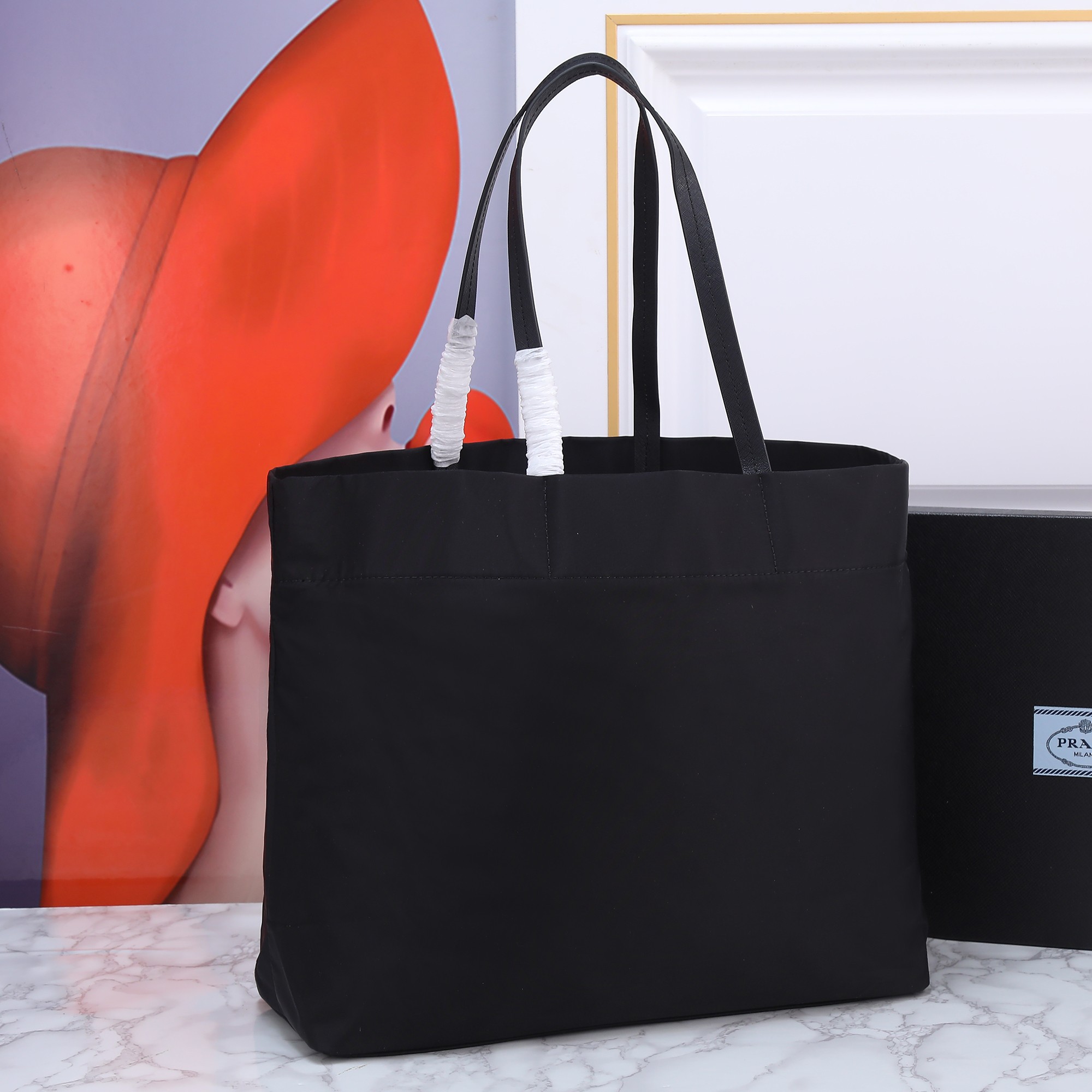 Saffiano texture Nylon Fabric Black Medium Tote Bag - Gorchic - $135.99