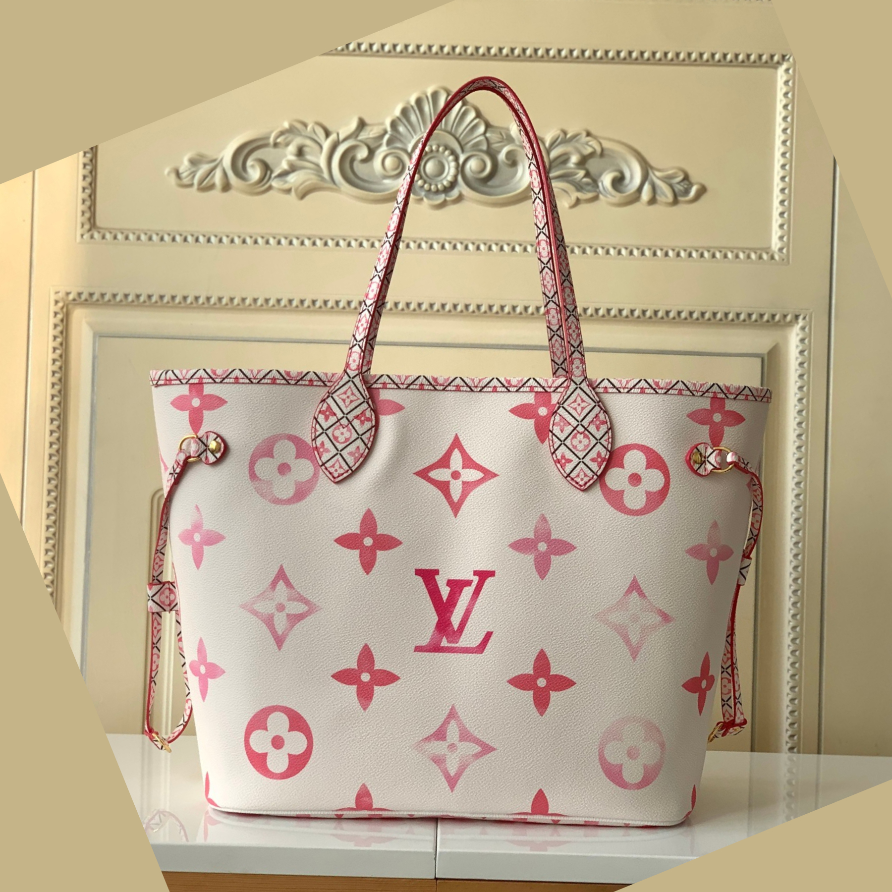 Designer Monogram Neverfull MM Shopping Bag - Red and White Bag - Gorchic - $124.99
