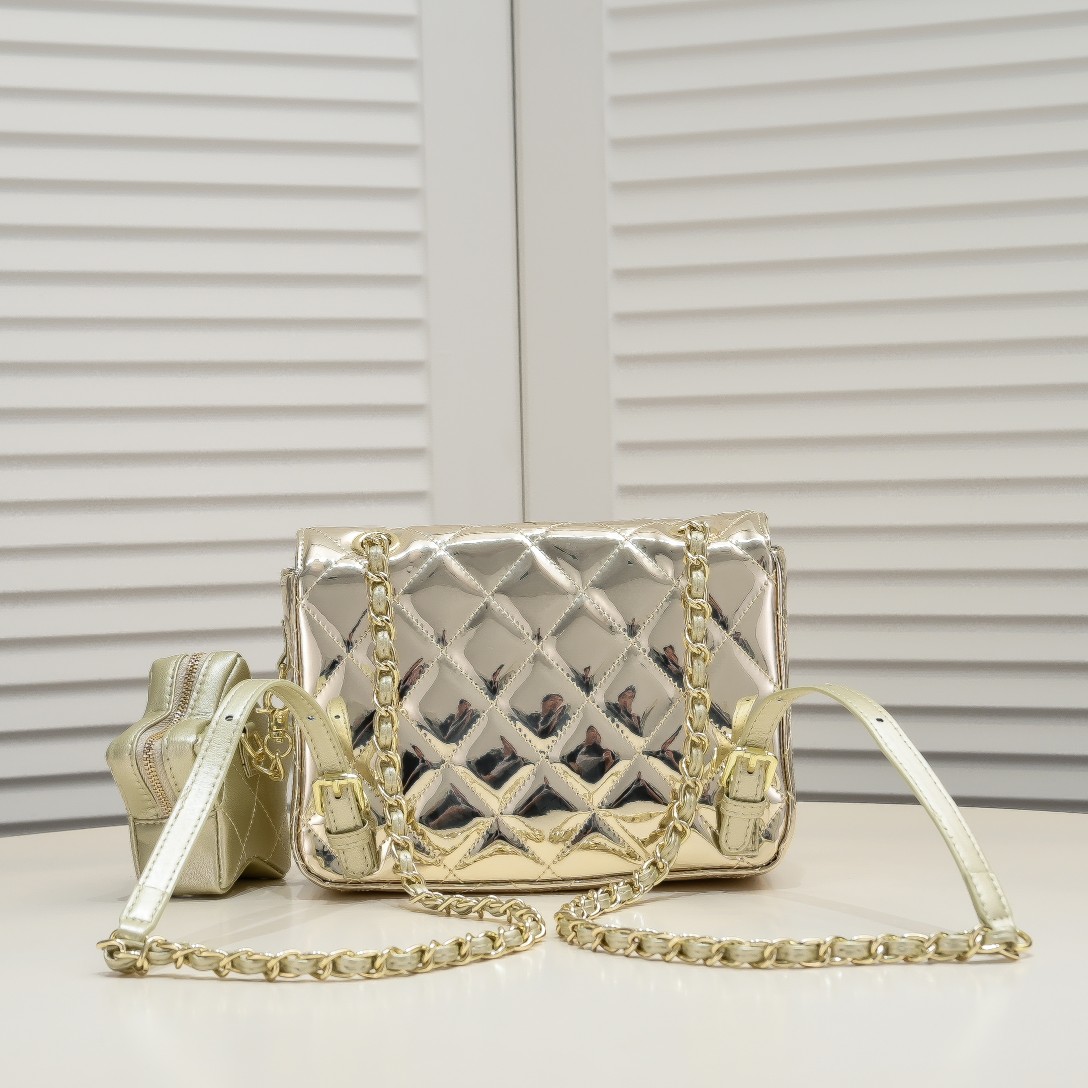CC Inspired Mirror Mini Classic Flap with Star Coin Purse - Golden - Gorchic - $138.99