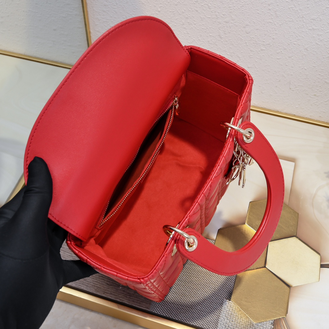 D Inspired Medium Lady D Inspired Bag Red Cannage Calfskin Golden Hardware - Bag - Gorchic - $144.99