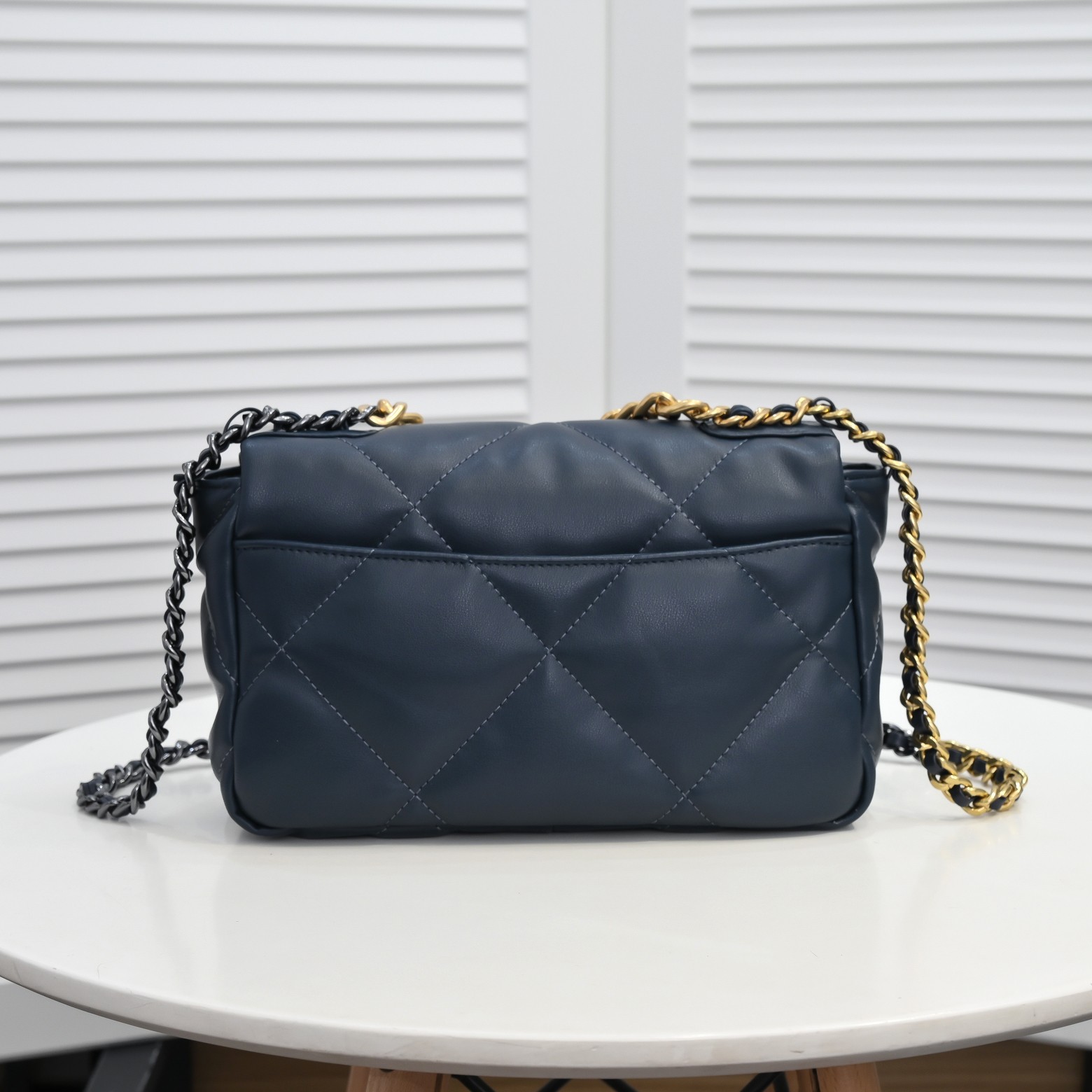 CC Inspired Calfskin Quilted CC Inspired 19 Flap Dark Blue -Golden - Bag - Gorchic - $132.99