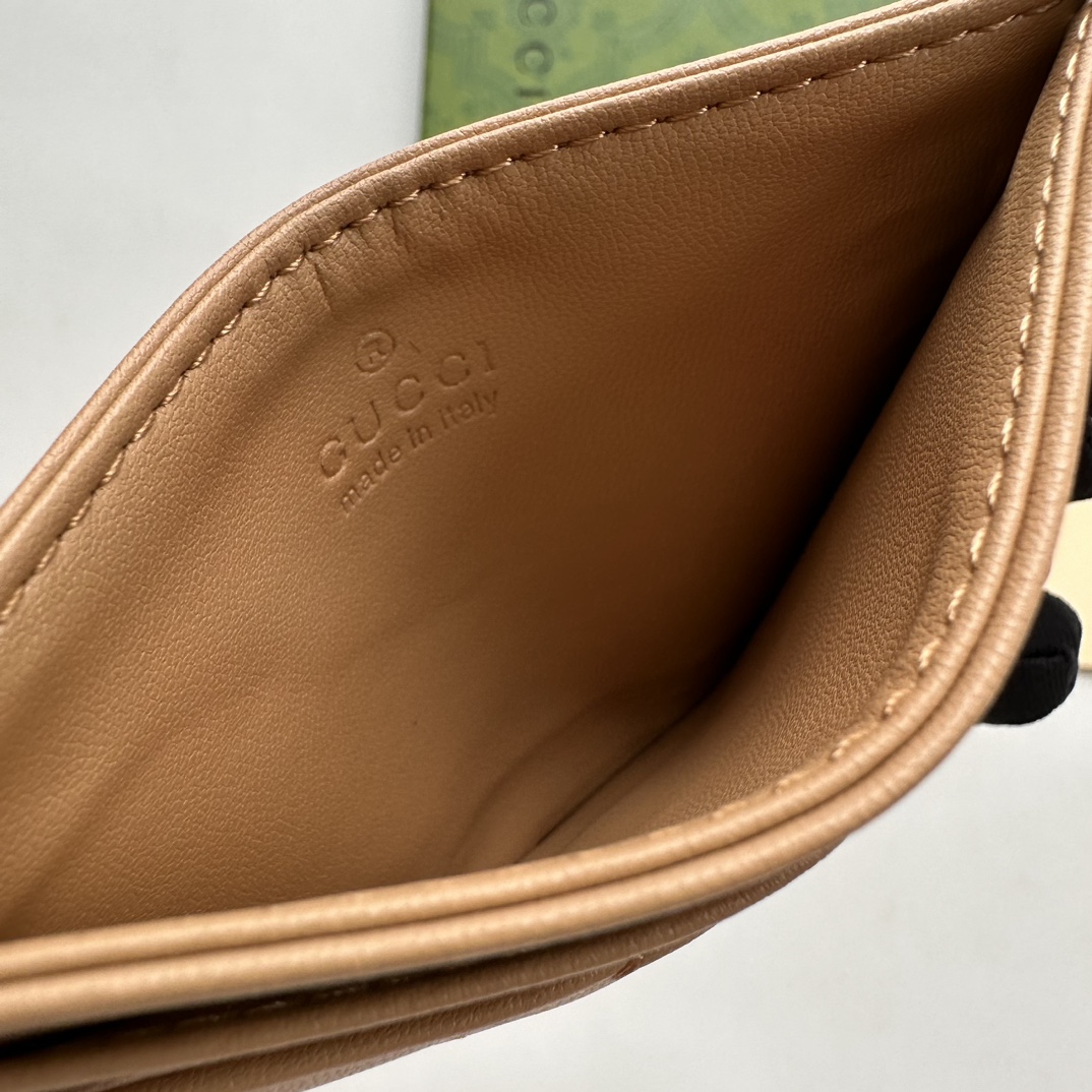 Double-G GG Marmont card case khaki leather-wallet - Gorchic - $39.99