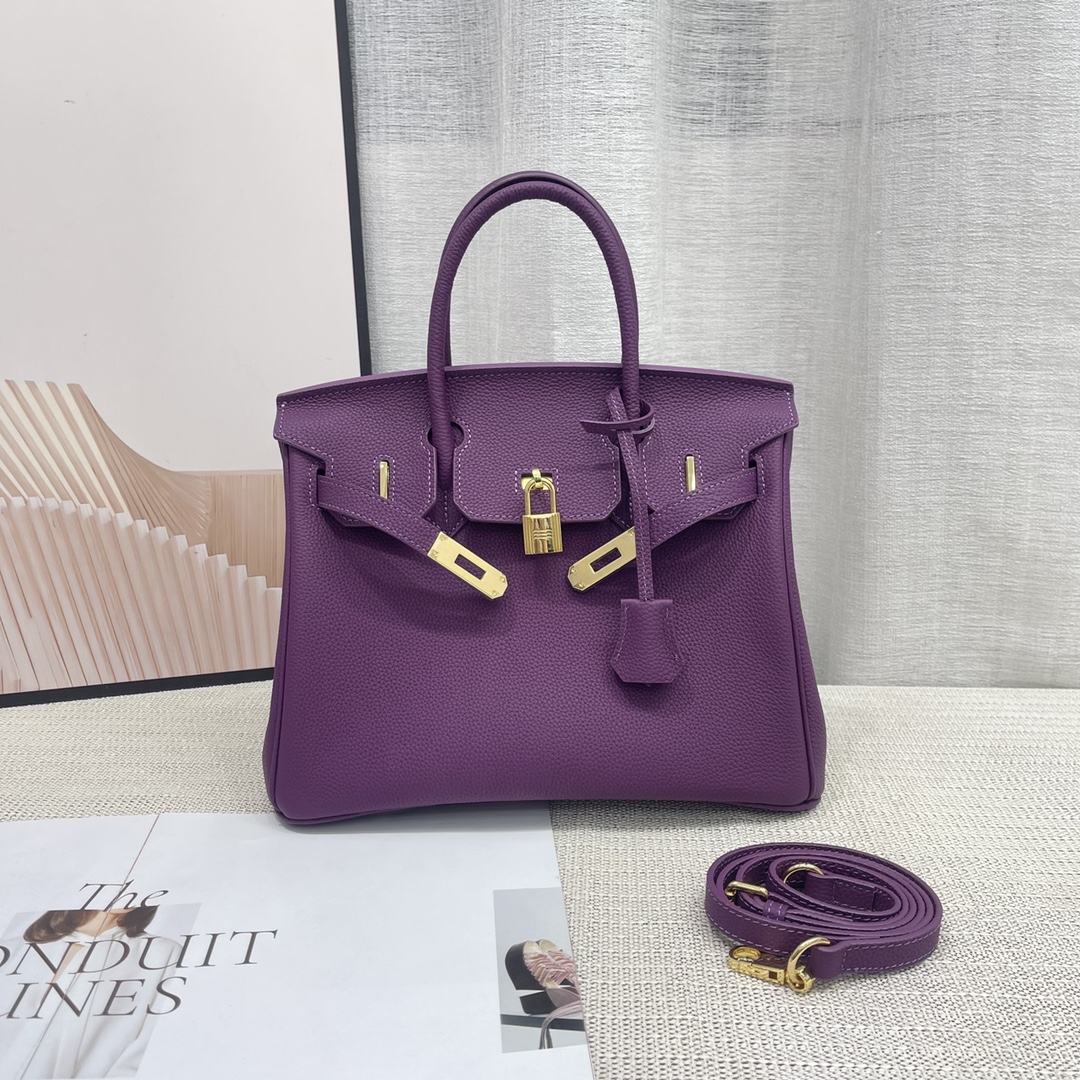 H-Inspired Birkin Togo Retourne Bag Golden-Purple Bag - Gorchic - $161.99