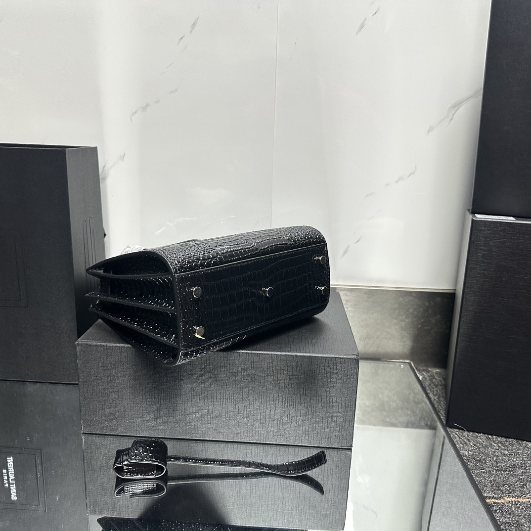 Lady Designer Black Croc Embossed Leather Nano Classic Sac De Jour Tote - Bag - Gorchic - $175.99