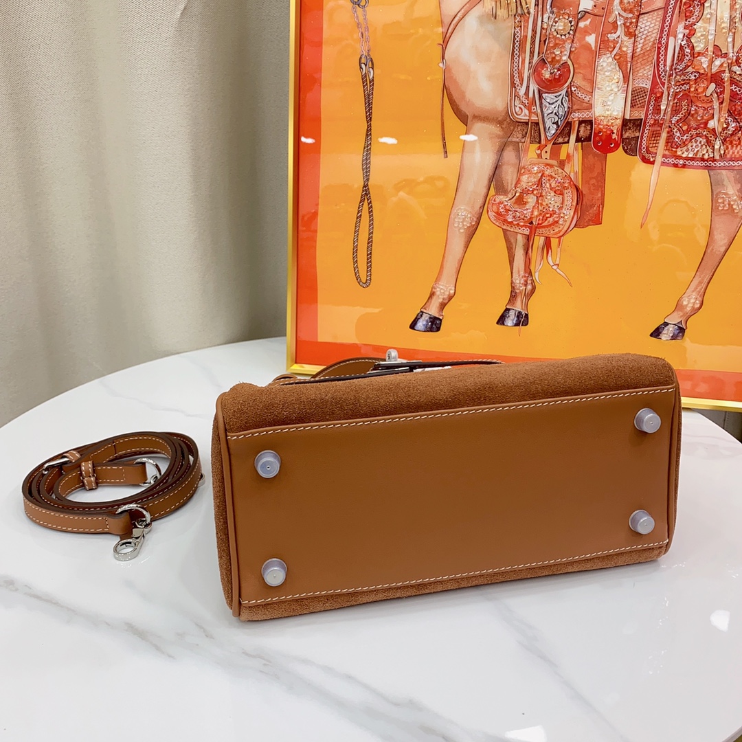 H-Inspired Kelly Haze Brown Suede - Handbags - Gorchic - $230.99