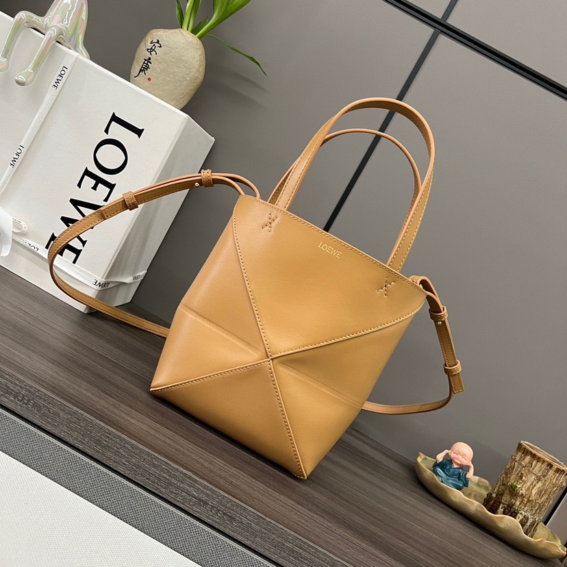 Puzzle iconic Mini Puzzle Fold Tote in shiny calfskin Brown - Bag - Gorchic - $113.99