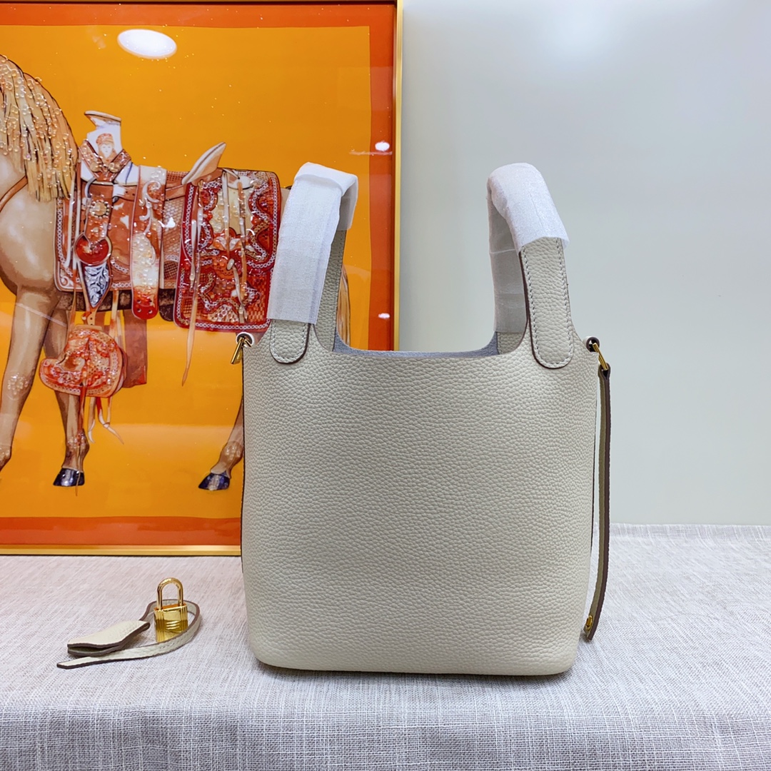 H-Inspired Clemence Picotin Lock Bag Golden Hardware-White Bag - Gorchic - $151.99
