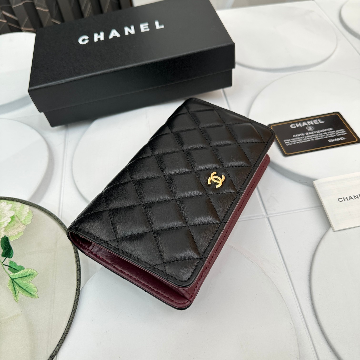 CC Inspired Calfskin Leather Quilted Long Wallet Black - Bag - Gorchic - $90.99