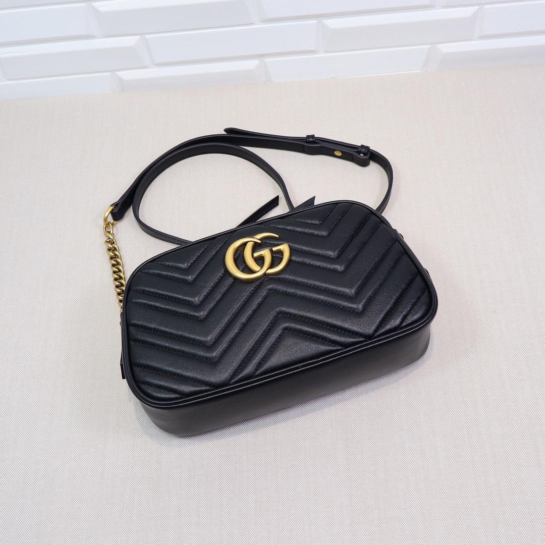 Double-G Calfskin Matelasse GG Marmont Chain Shoulder Bag Black - Bag - Gorchic - $117.99