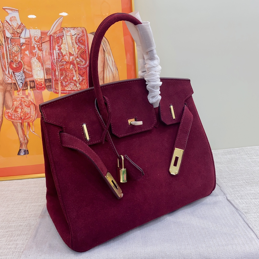 H-Inspired Birkin Bag Doblis Bag Golden Hardware-Burgundy Bag - Gorchic - $205.99