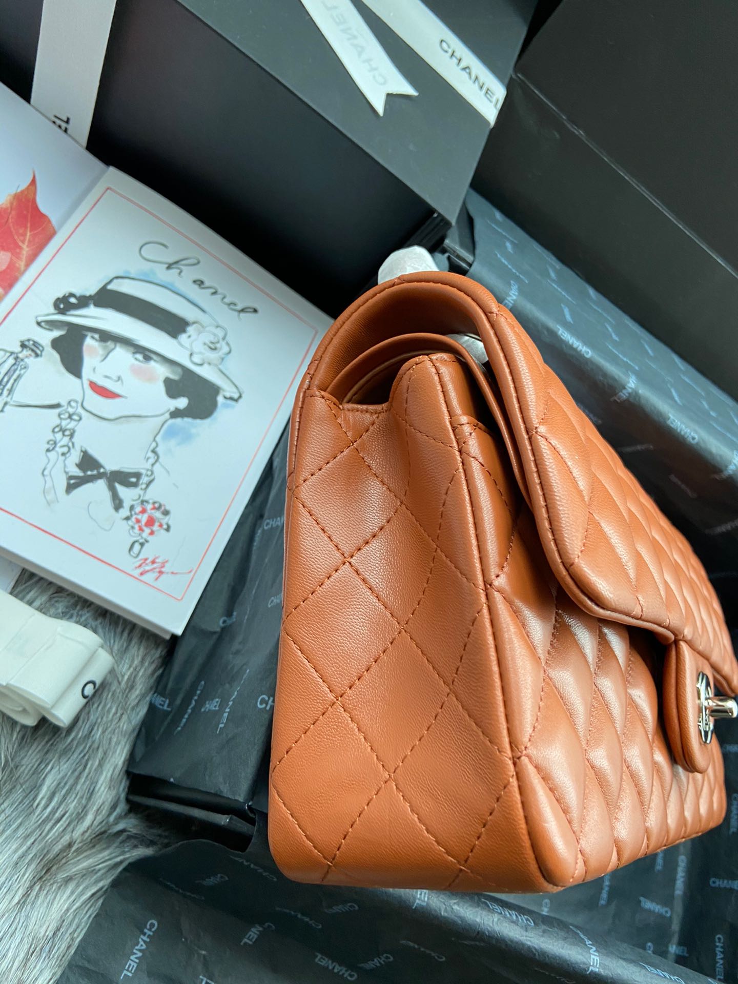 CC Inspired Classic Double Flap Bag Dark Caramel Sier Hardware - Bag - Gorchic - $122.99