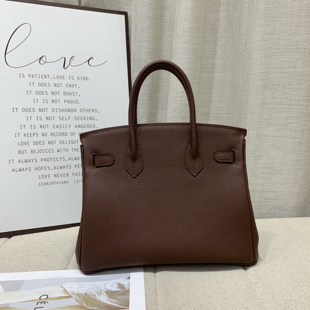 H-Inspired Birkin Togo Retourne Bag Golden-Dark Brown Bag - Gorchic - $185.99