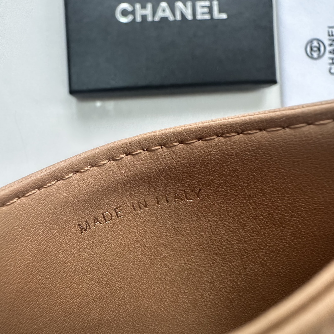 CC Inspired CLASSIC CARD HOLDER Grained Shiny Calfskin & Gold-Tone Metal Apricot -Wallet - Gorchic - $37.99