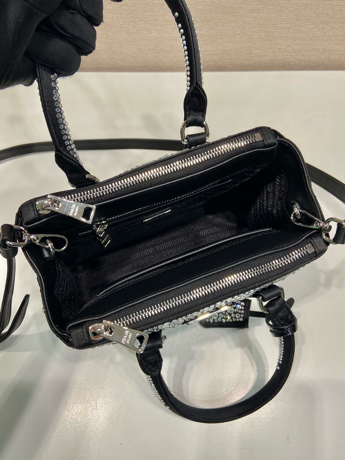 Saffiano texture Galleria Satin Mini-bag With Crystal - Bag - Gorchic - $495.99
