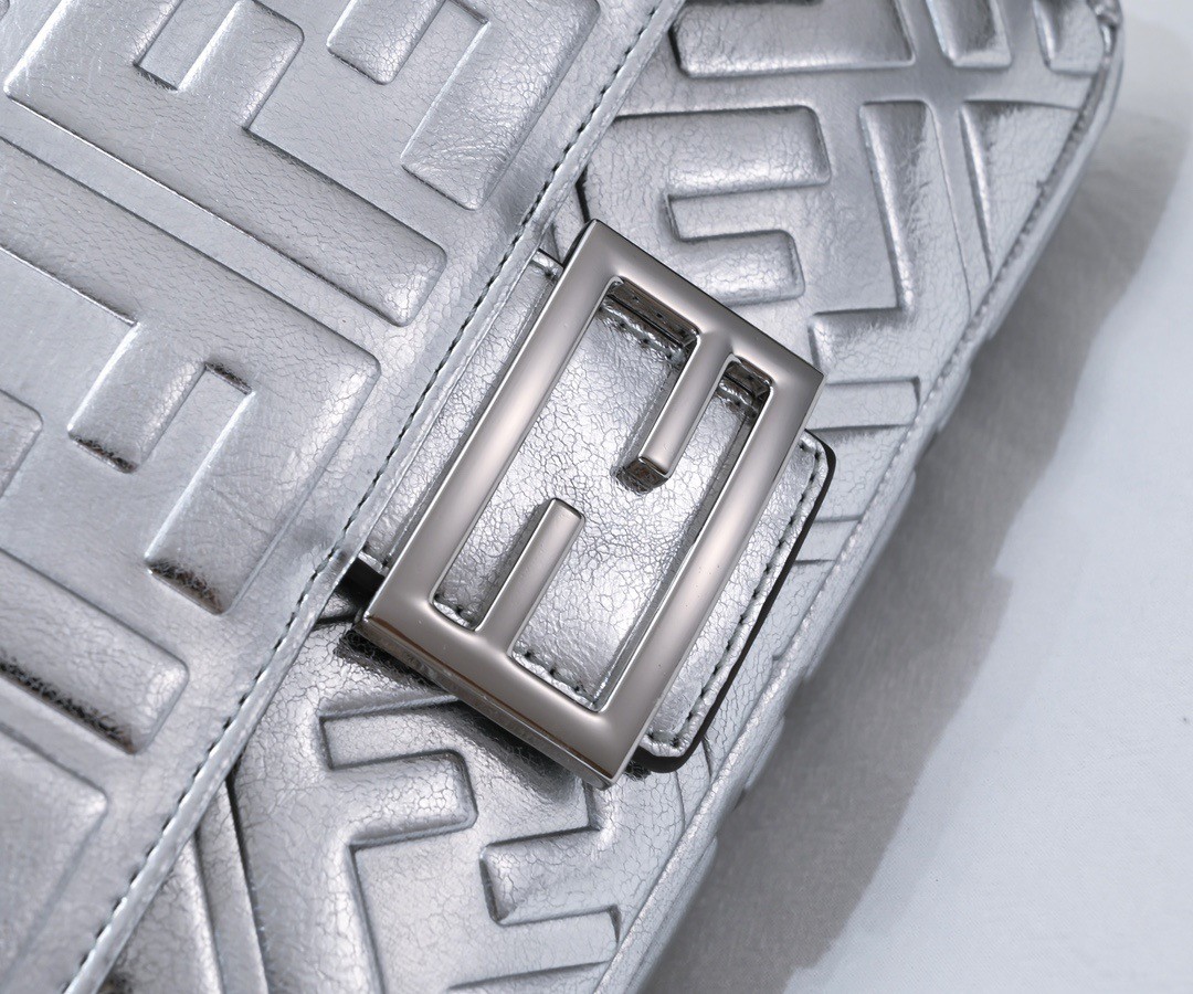 FD Sier Metallic Nappa Embossed Baguette Bag - Gorchic - $138.99