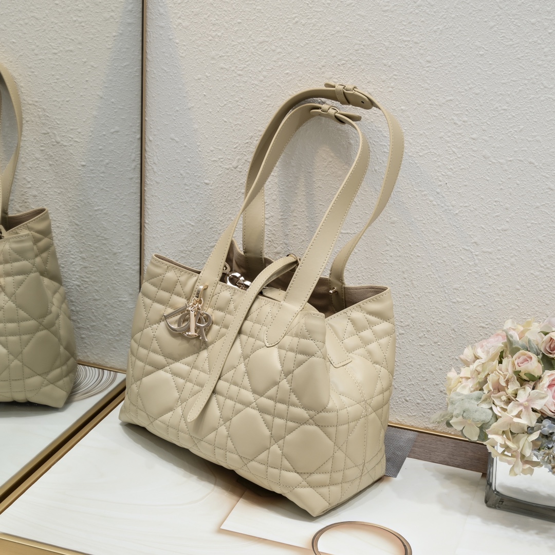 D Inspired Toujours Bag -Powder Beige Macrocannage Calfskin - Gorchic - $136.99