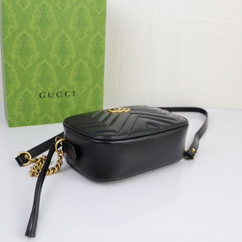 Double-G Calfskin Matelasse Mini GG Marmont Chain Shoulder Bag Black - Bag - Gorchic - $113.99