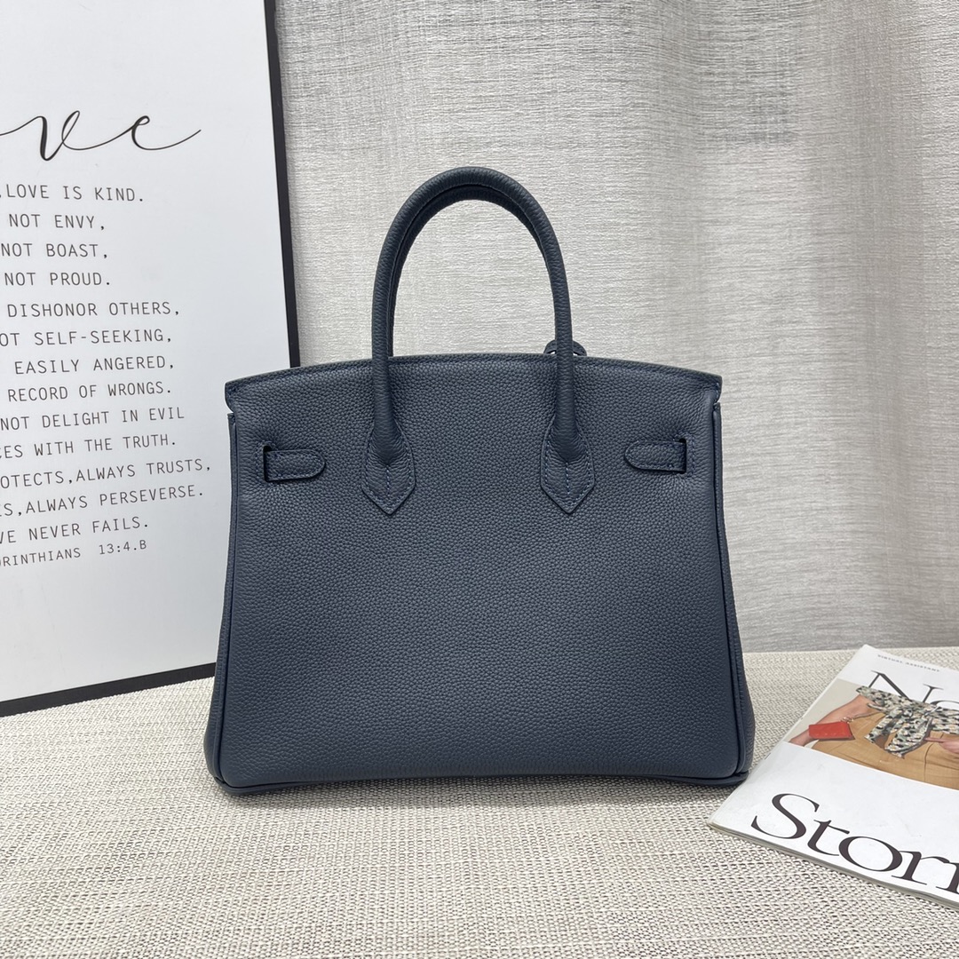 H-Inspired Birkin Togo Retourne Bag Golden-Midnight Blue Bag - Gorchic - $185.99