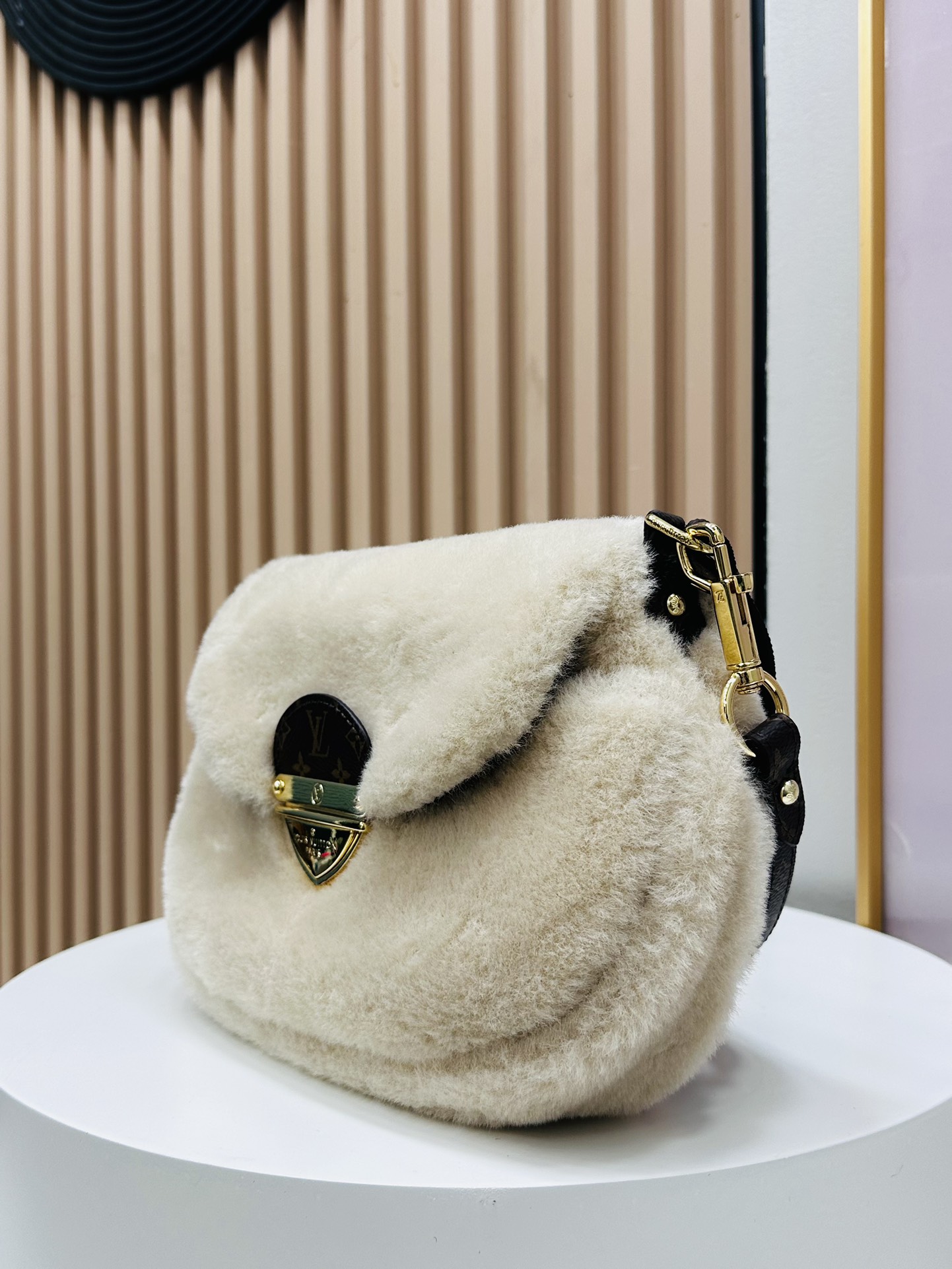 Designer Monogram Sunset Cream Woolen Leather Bag - Gorchic - $128.99