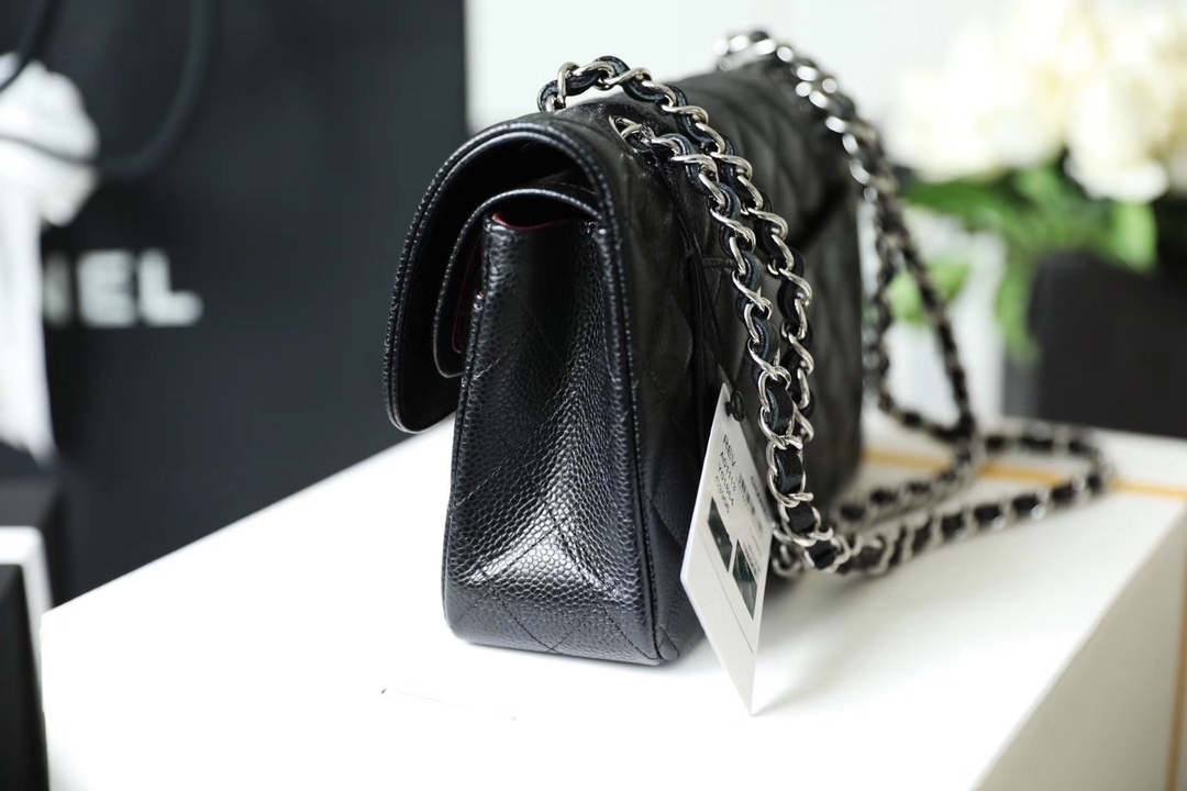 CC Inspired Classic Flag Bag Small Classic Double Flap Black Calfskin Sier Hardware - Bag - Gorchic - $125.99