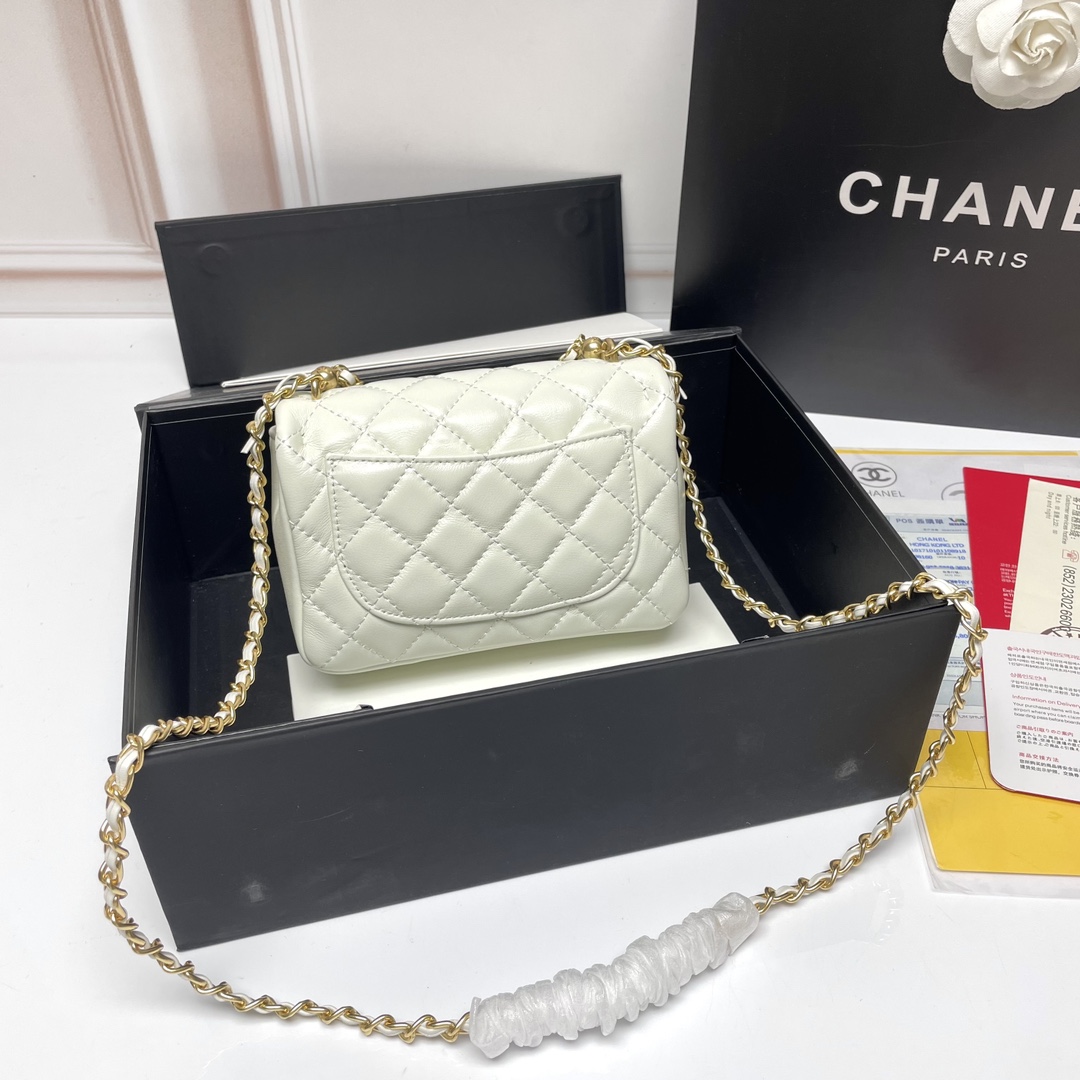 CC Inspired 17c Ivory Caviar Rectangle Mini Gold Hardware - Bag - Gorchic - $128.99