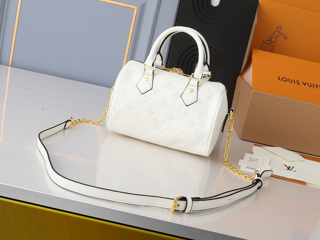 Nano Speedy Bandoulière 20 Monogram Embossed Calfskin-White - Bag - Gorchic - $123.99