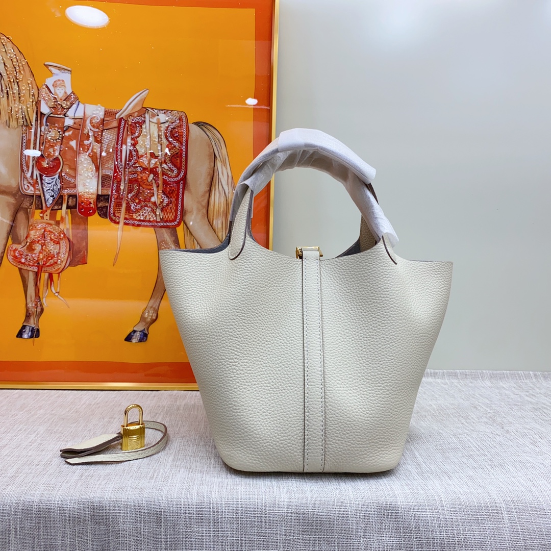 H-Inspired Clemence Picotin Lock Bag Golden Hardware-White Bag - Gorchic - $143.99