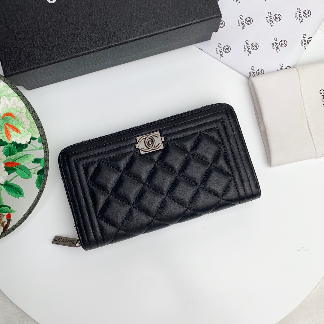 CC Inspired Zip Around Wallet Quilted Caviar Long-Plain Sier Wallet - Gorchic - $52.99