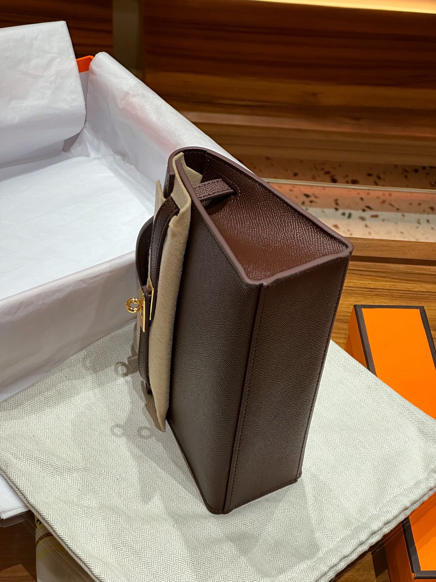 H-Inspired Kelly Mini 1st Kelly Pochette Generation Epsom Palm Leather-Coffee Color - Gorchic - $146.99