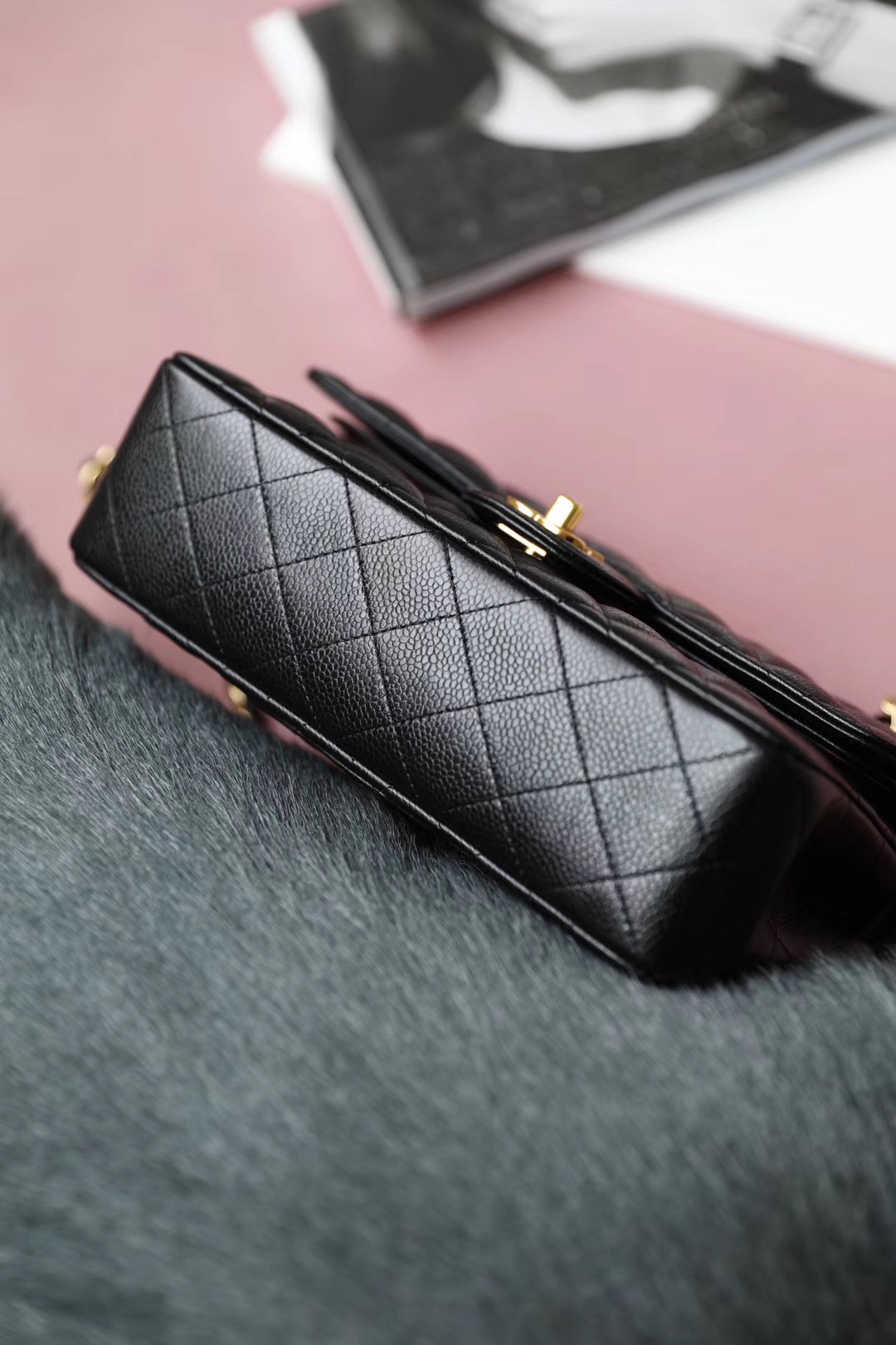 CC Inspired Classic Flag Bag Small Classic Double Flap Black Caviar Gold Hardware - Bag - Gorchic - $125.99