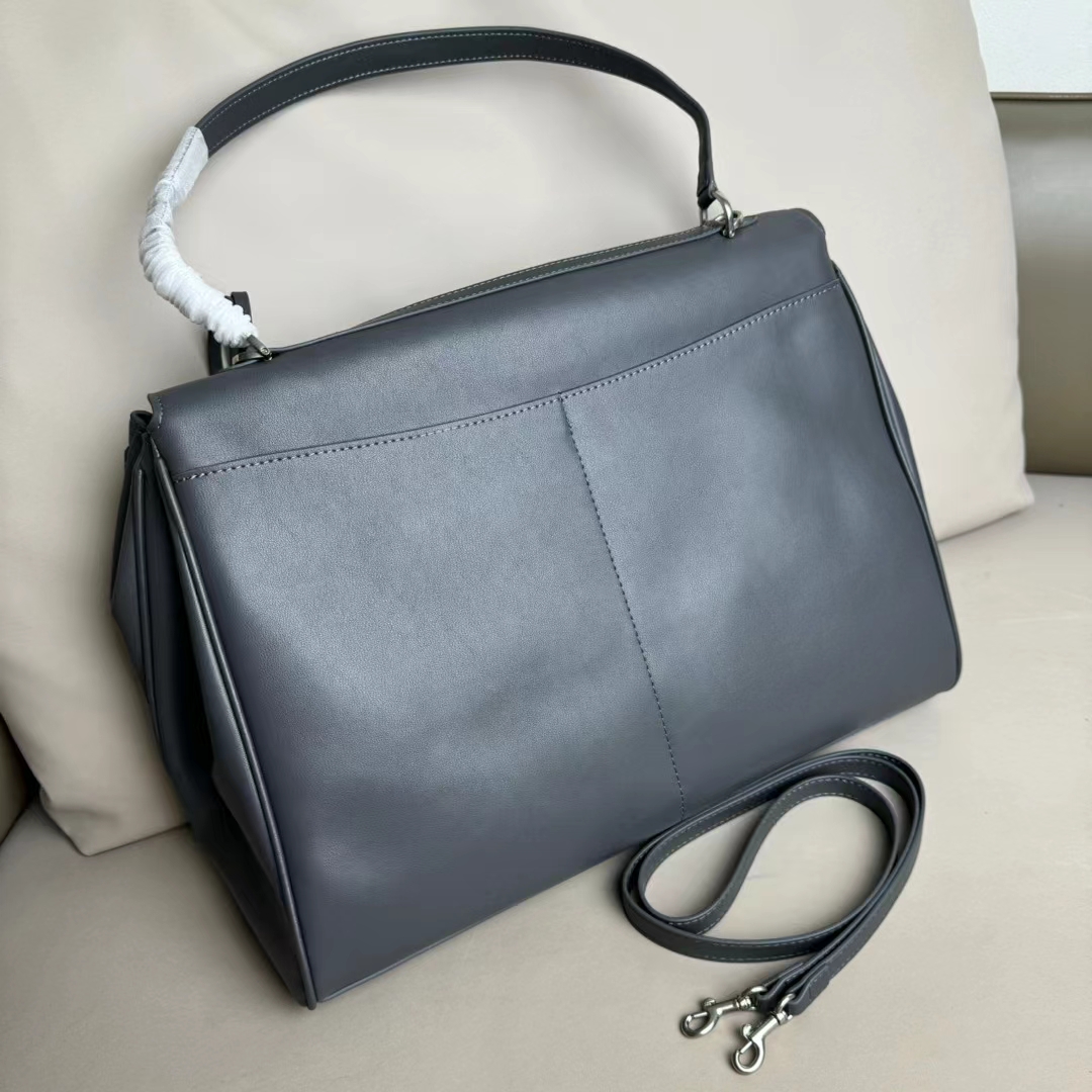 Hourglass iconic Rodeo leather shoulder bag in Grey and aged-sliver hardware Multiple Size - Bag - Gorchic - $169.99