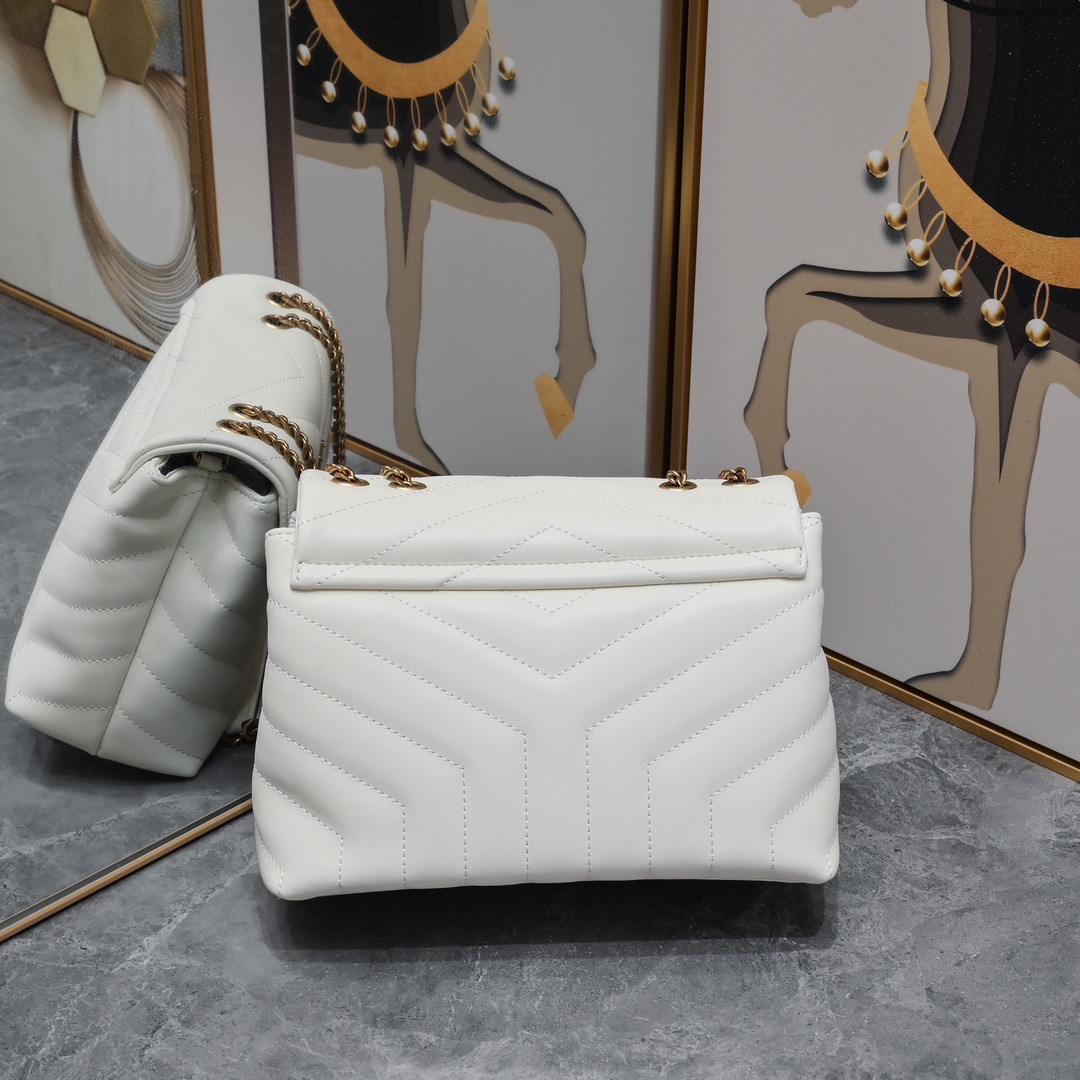 Lady Designer Loulou small quilted leather white golden hardware shoulder bag - Gorchic - $138.99