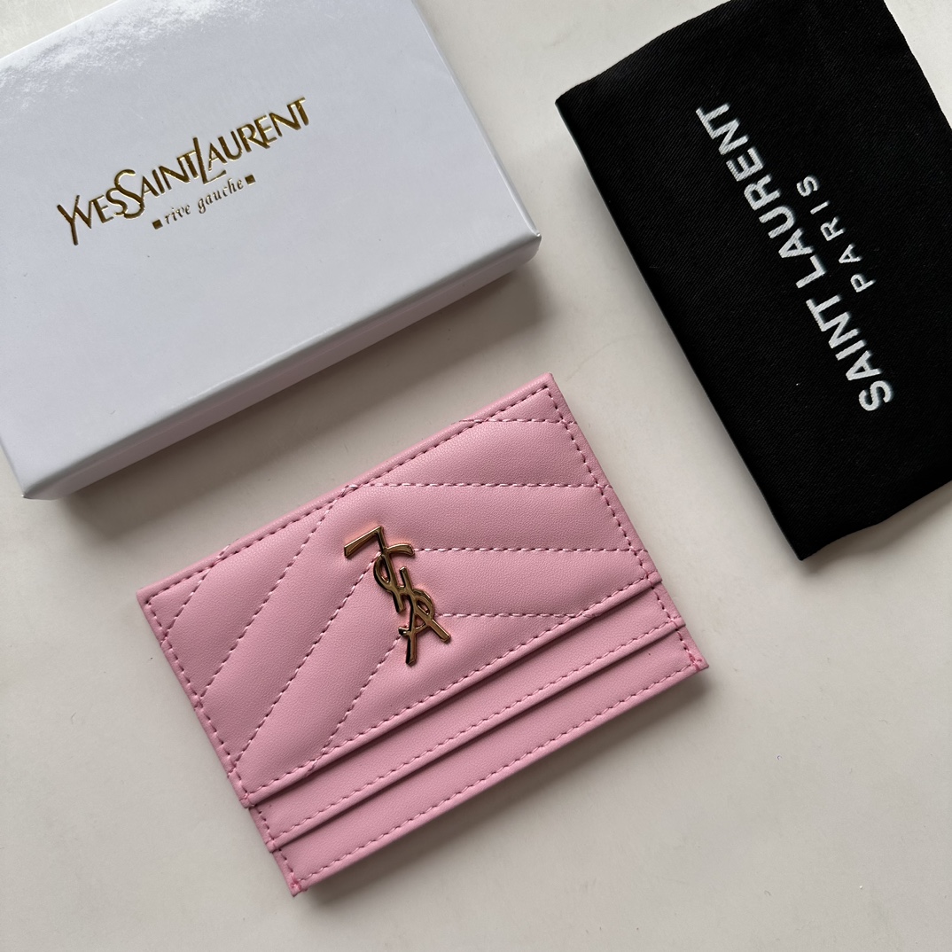 Lady Designer CASSANDRE MATELASSÉ card case in lambskin -Pink Wallet - Gorchic - $35.99