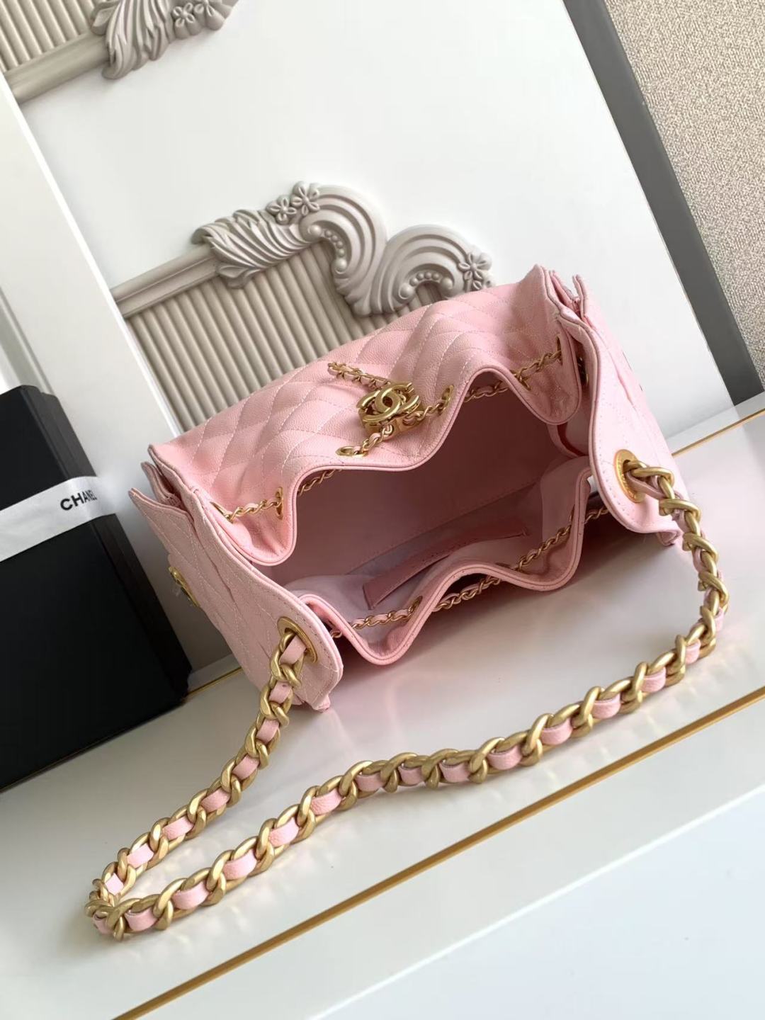 CC Inspired 25 Small Handbag Grained Calfskin & Gold-Tone Metal Pink -Bag - Gorchic - $152.99