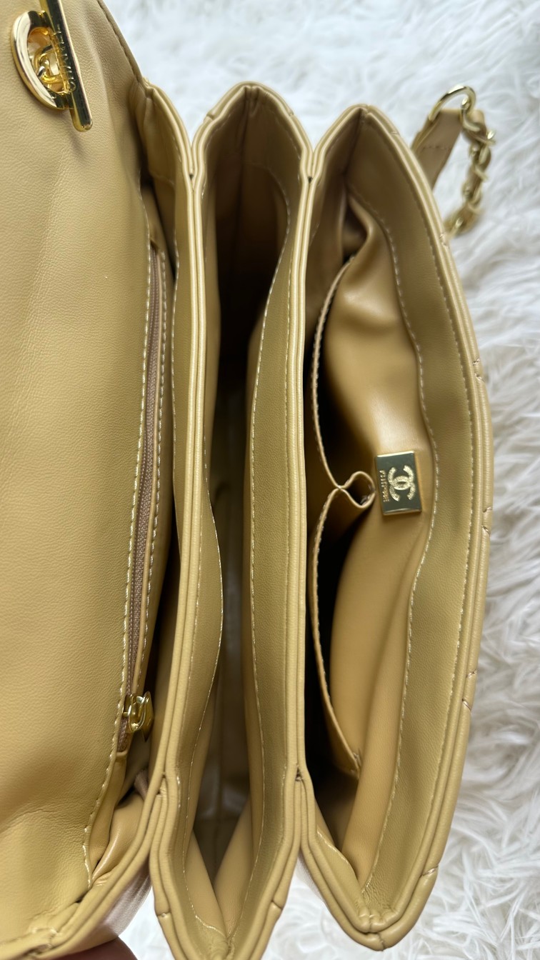 CC Inspired Top Handle Flap Bag Lambskin - khaki - Gorchic - $140.99