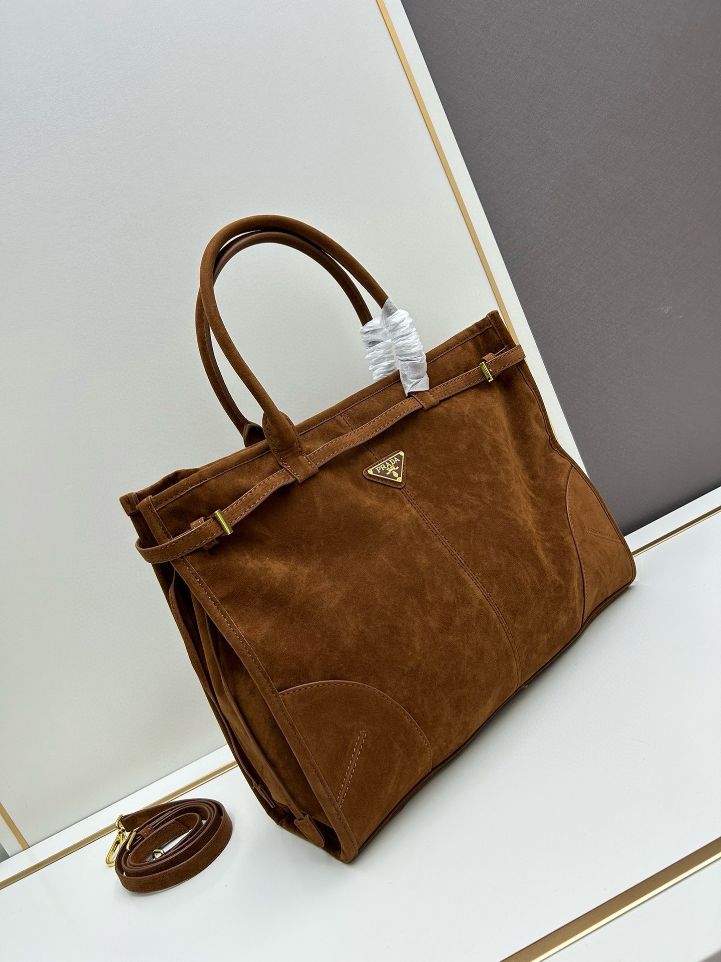 Saffiano texture Large Suede Brown handbag - Gorchic - $136.99