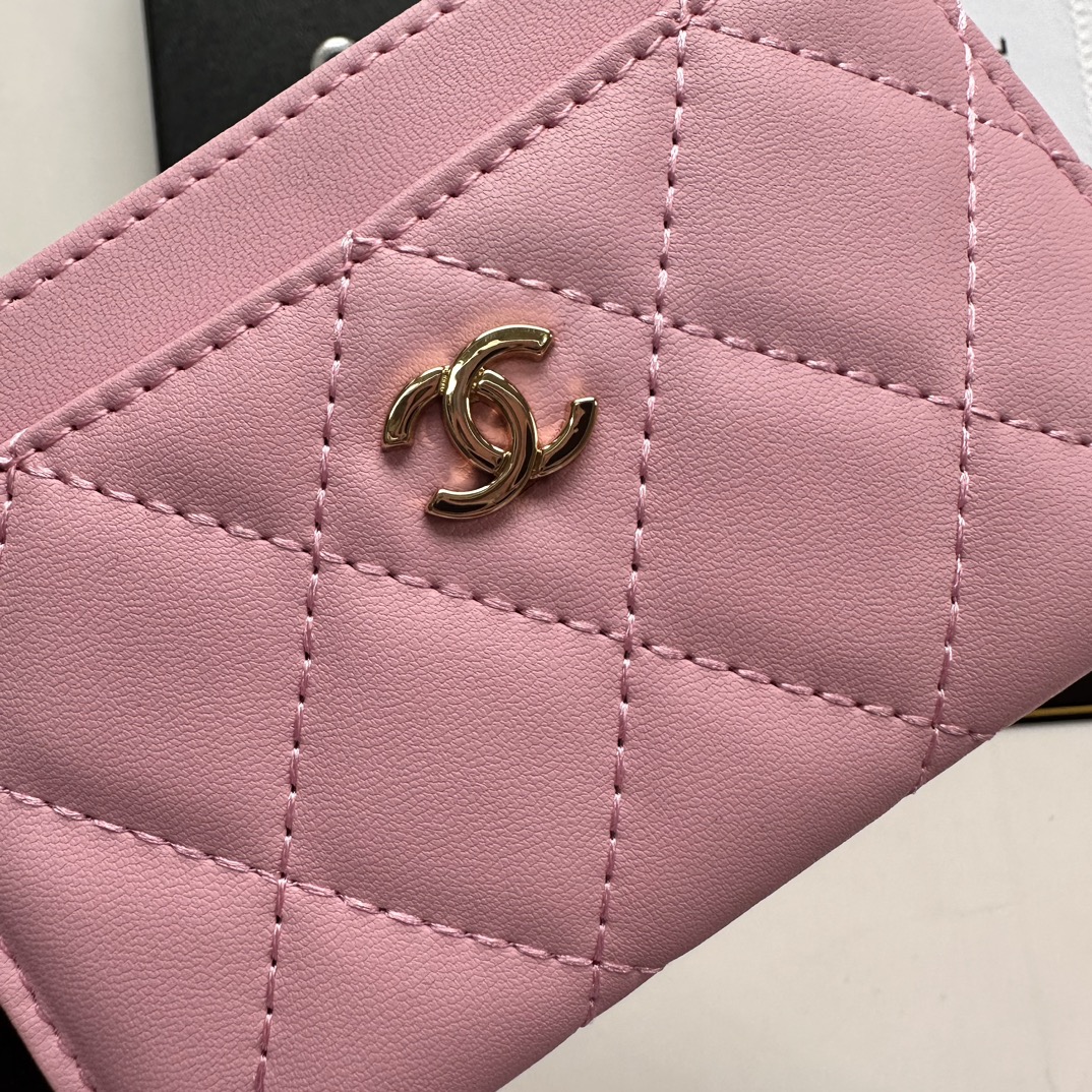 CC Inspired CLASSIC CARD HOLDER Grained Calfskin Pink Wallet - Gorchic - $37.99