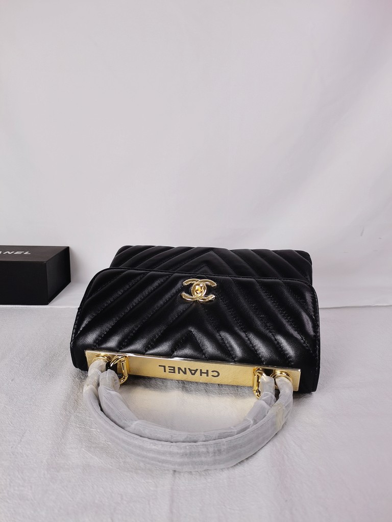 CC Inspired Top Handle Flap Bag Lambskin - Black - Gorchic - $140.99