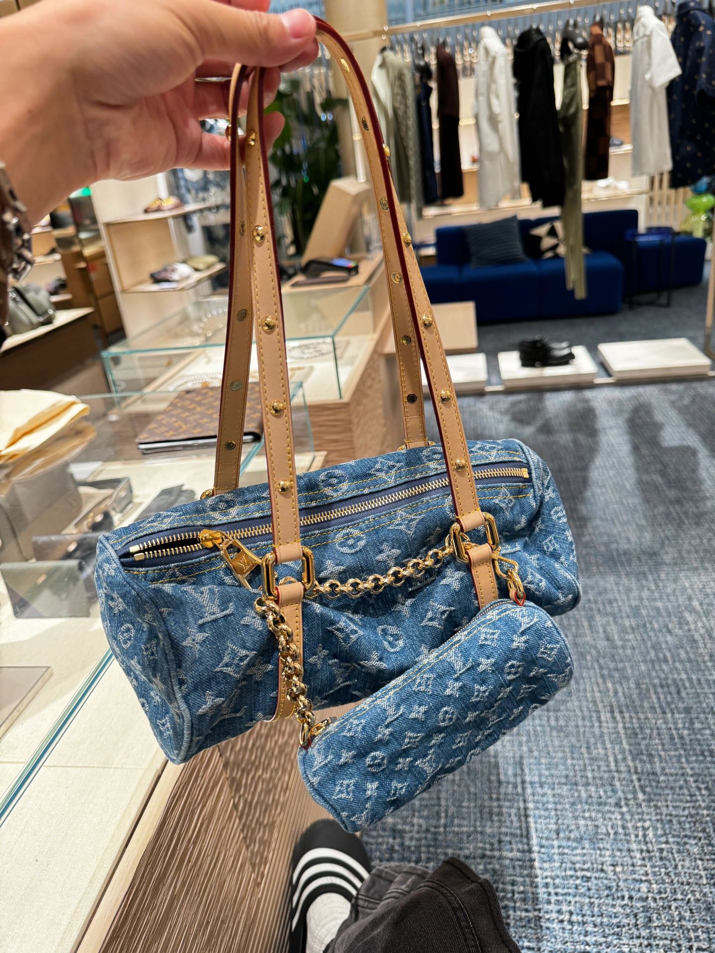 Designer Monogram Papillon Casual Style Unisex Denim Shoulder Bag - Gorchic - $134.99