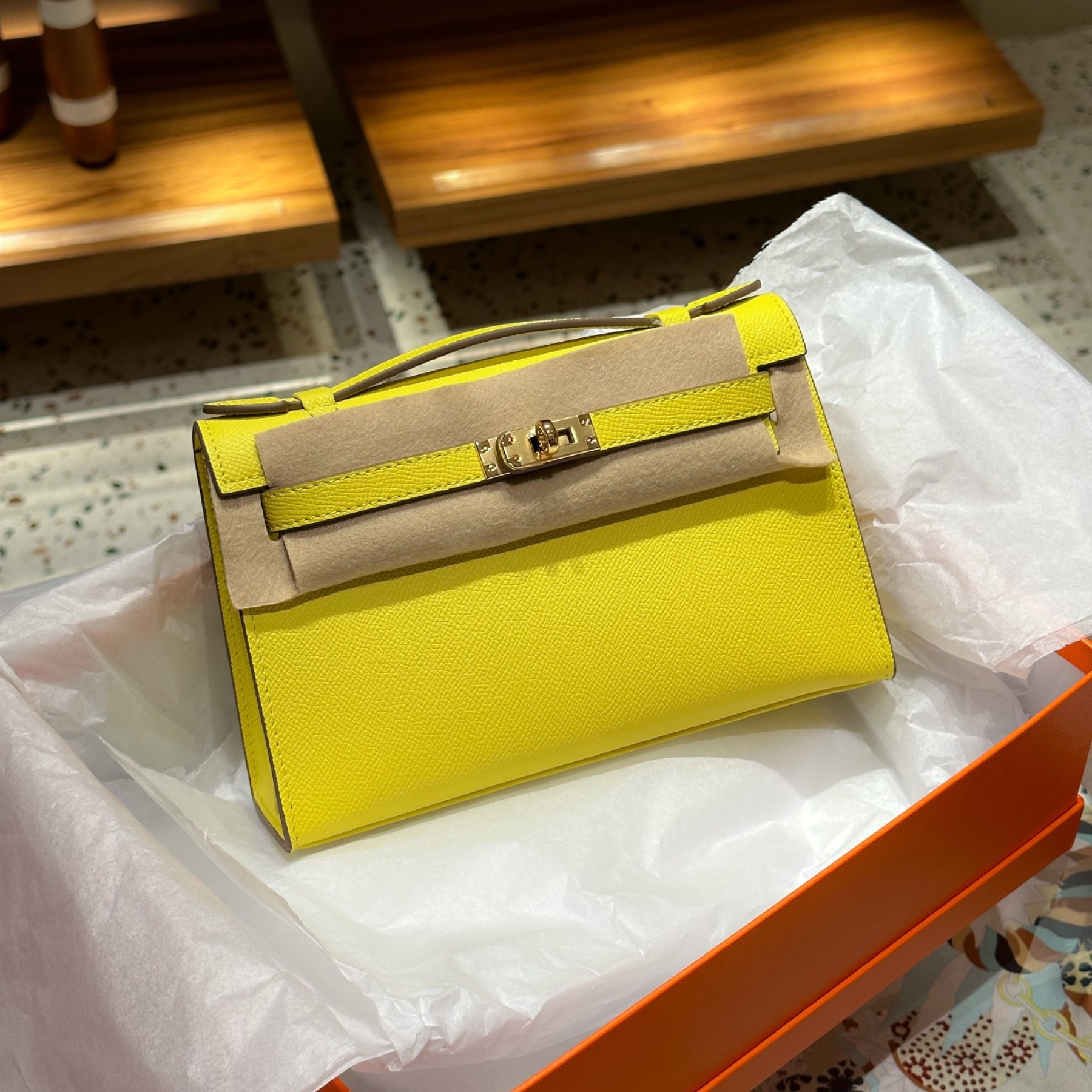 H-Inspired Kelly Mini 1st Kelly Pochette Generation Epsom Palm Leather-Yellow Of Lemon - Gorchic - $143.99