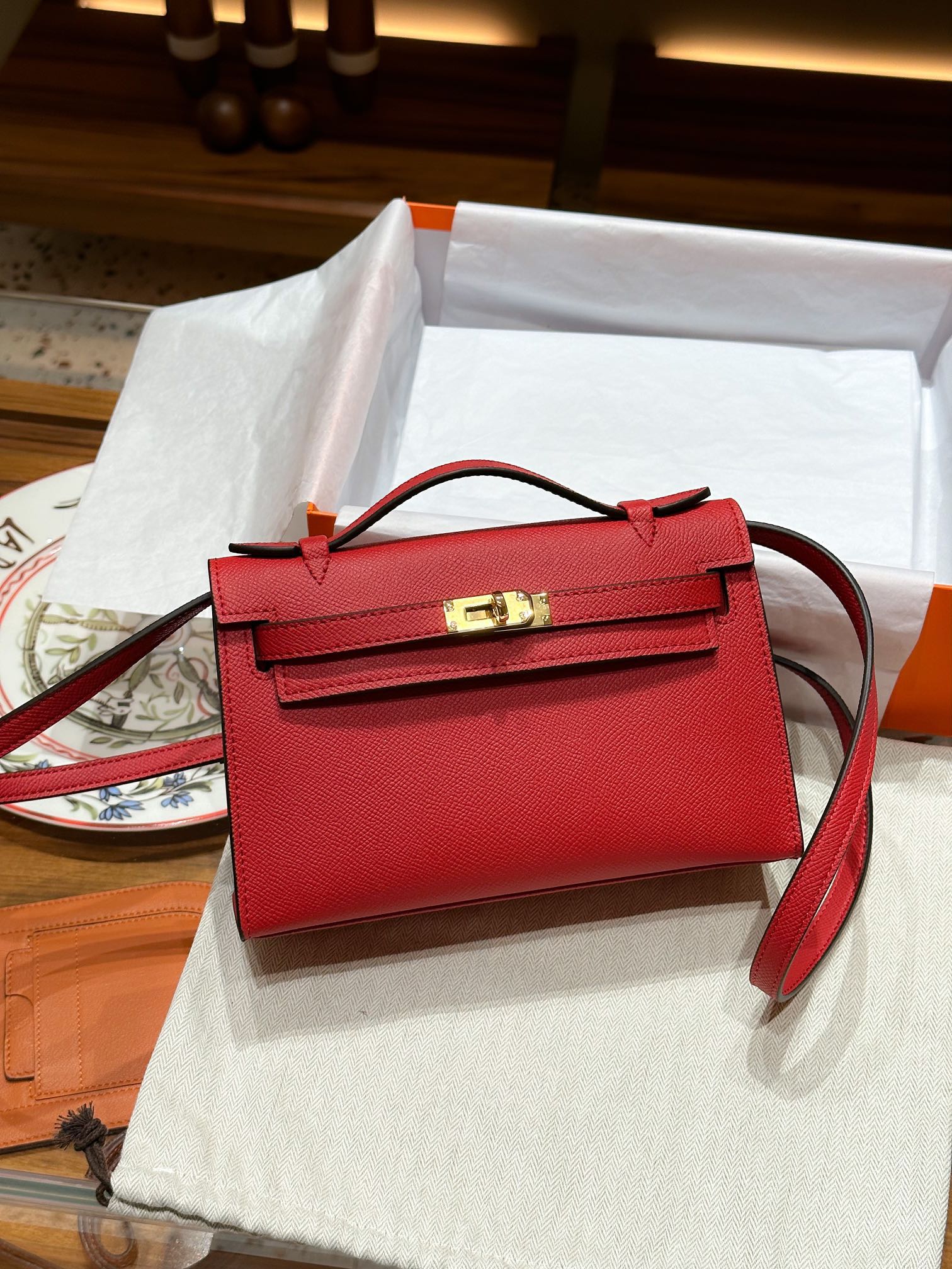 H-Inspired Kelly Mini 1st Kelly Pochette Generation Epsom Palm Leather-Red - Gorchic - $146.99