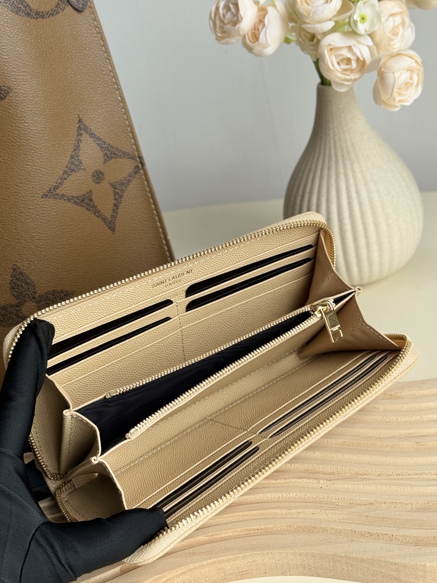 Lady Designer Monogramme leather Wallet -Apricot Wallet - Gorchic - $52.99