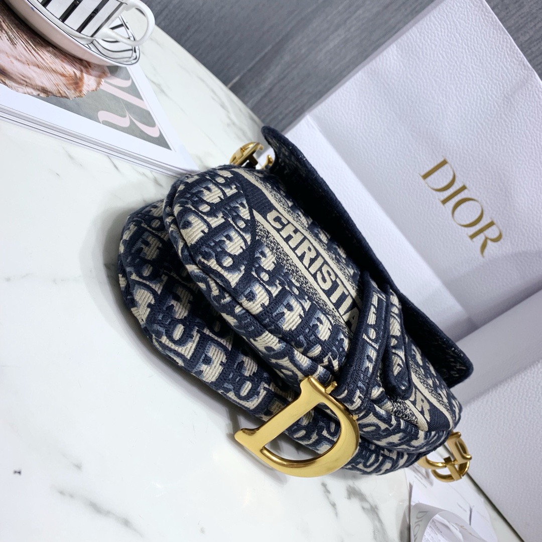 D Inspired SADDLE Bag Blue D Inspired Oblique Embroidered Veet - Bag - Gorchic - $138.99