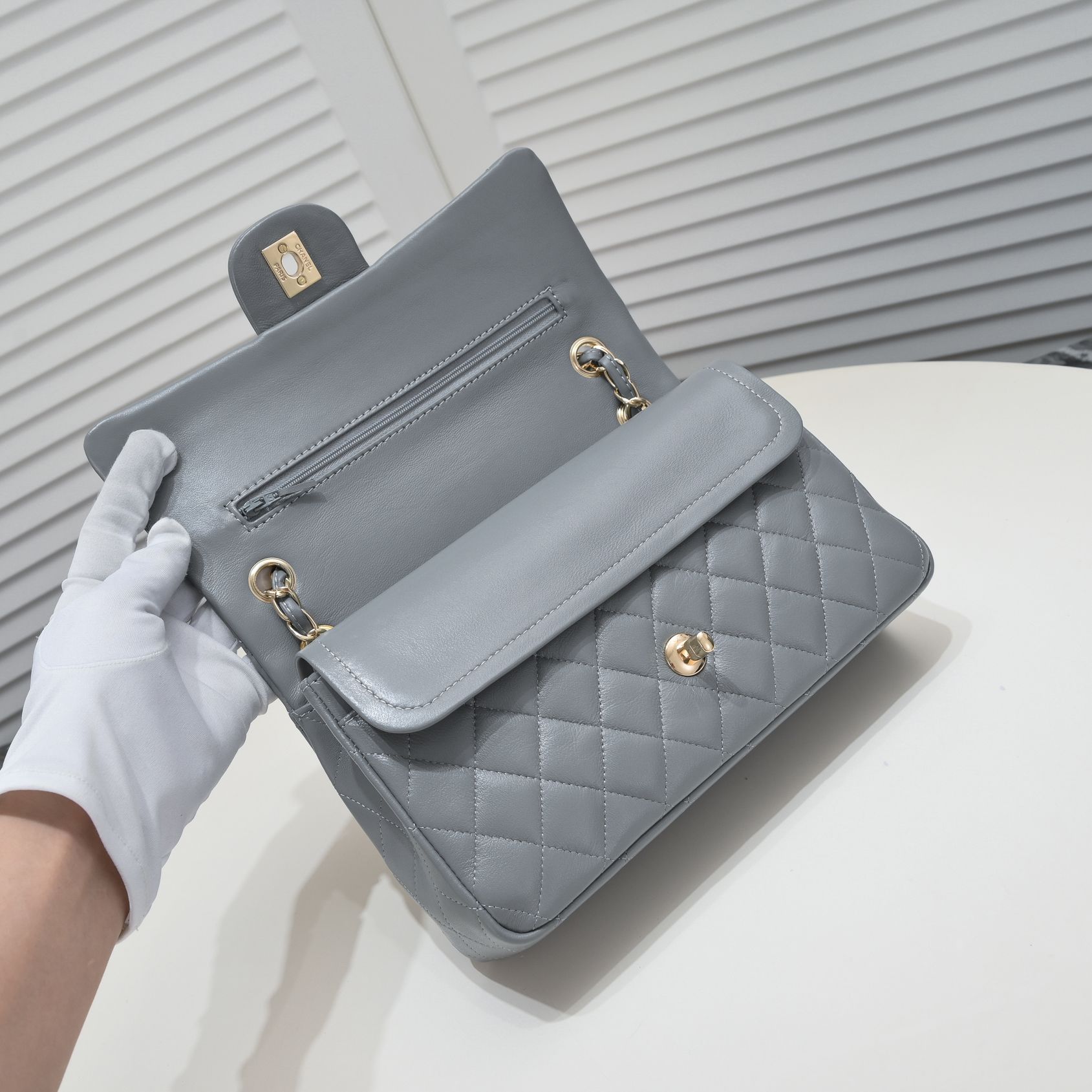 CC Inspired Classic Double Flap Bag Grey Golden Hardware - Bag - Gorchic - $122.99