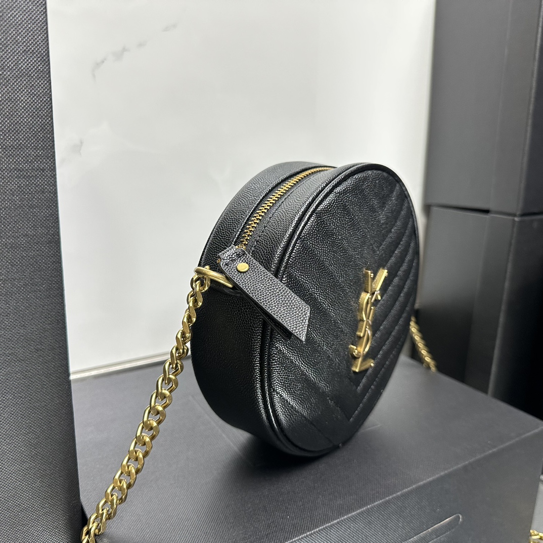 Lady Designer Grain De Poudre Matelasse Chevron Quilted Round Vinyle Camera Bag Deep Marine-Gold hardware - Bag - Gorchic - $131.99